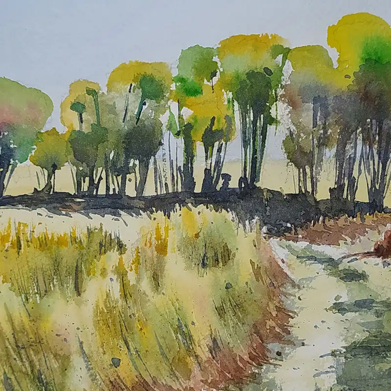 نقاشی آبرنگ طرح جاده ساحلی کد 14