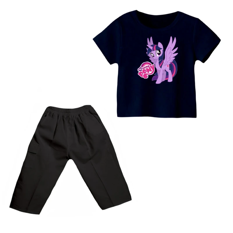ست تی شرت و شلوارک دخترانه مدل اسب شاخدار
