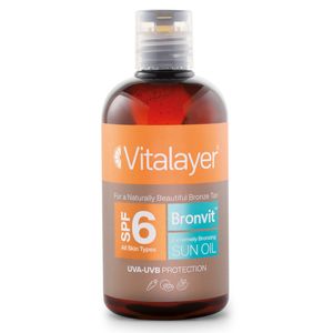 لوسیون روغن آفتاب ویتالیر مدل bronvit extremly bronzing حجم 250 میلی‌لیتر با SPF 6 و محافظت در برابر UVA/UVB