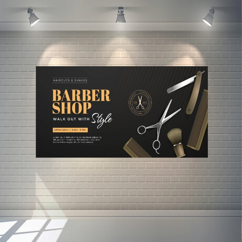 تابلو بوم مدل چرم مخمل طرح آرایشگاه مردانه کد SDM1013