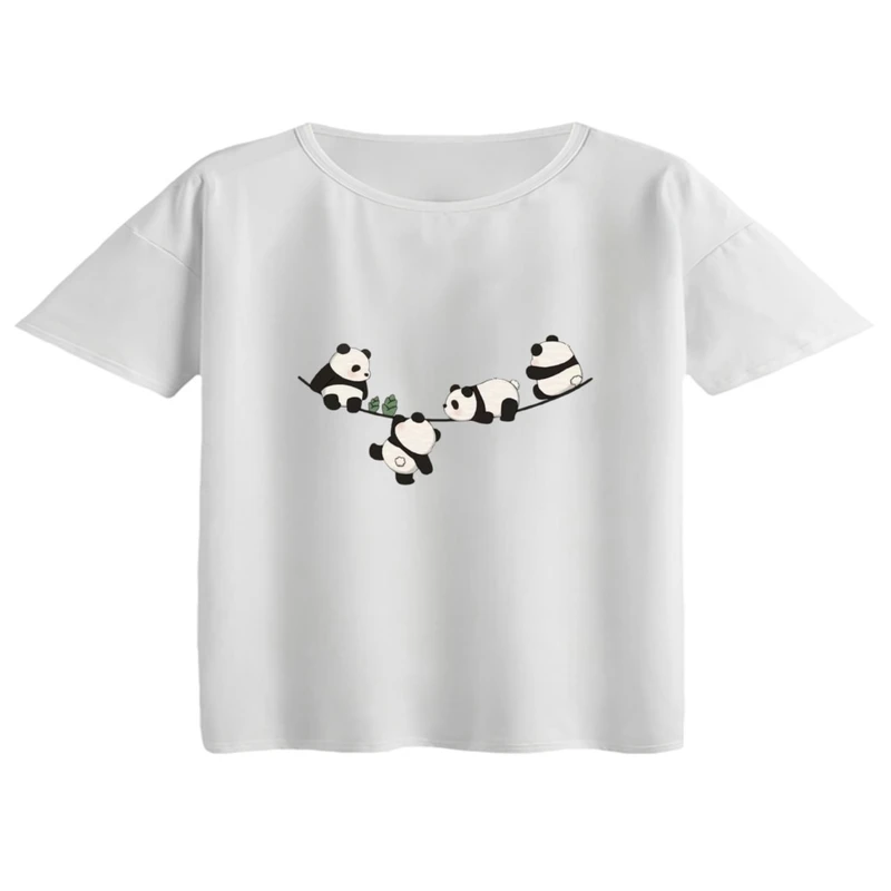 کراپ تی‌شرت آستین کوتاه زنانه مدل پاندا ها روی بند