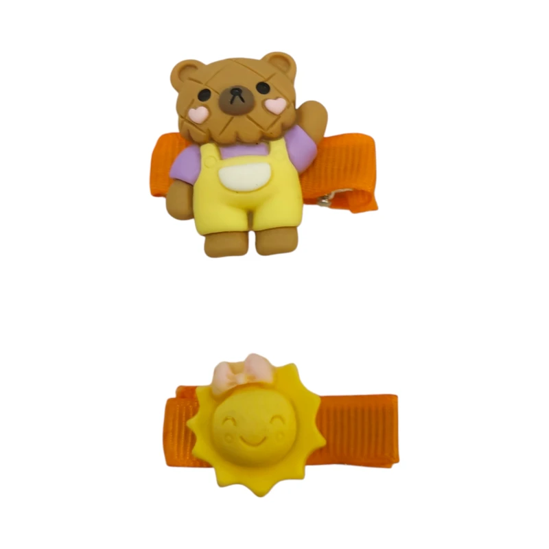 گیره مو دخترانه مدل انبری خرس و خورشید کد GI02 بسته 2 عددی