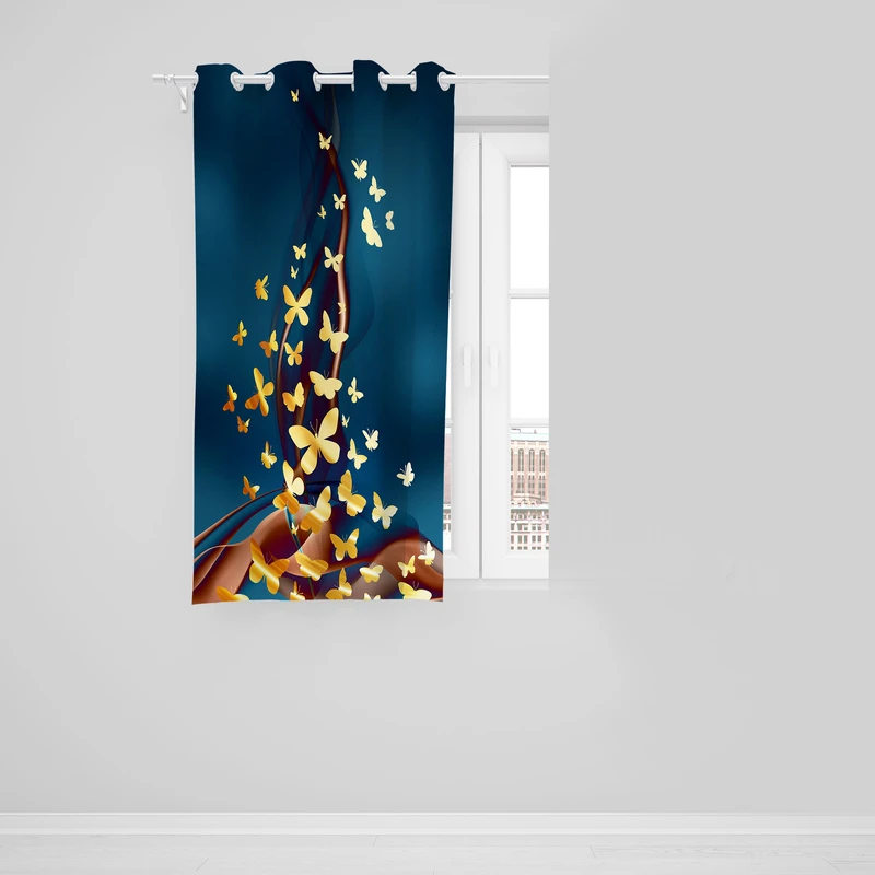 پرده مدل مخمل پانچی طرح پروانه کد 8008L سایز 190x140 سانتی متر