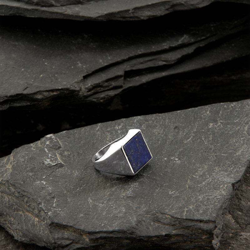 انگشتر نقره مردانه دلی جم مدل مربع با سنگ لاجورد طبیعی