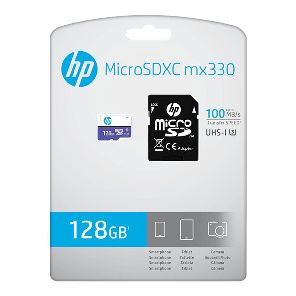 کارت حافظه microSD اچ پی مدل mi330 کلاس 10 استاندارد UHS-I U3 سرعت 100MBps ظرفیت 128 گیگابایت به همراه آداپتور SD