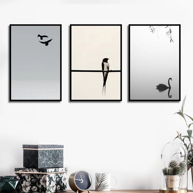 تابلو بکلیت طرح دکوری هنری پرنده تنها مدل B-1459 مجموعه 3 عددی