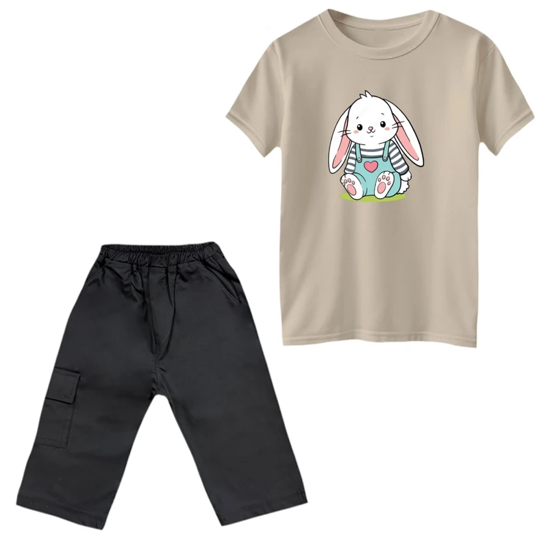 ست تی‌شرت و شلوارک دخترانه مدل خرگوش راه راه