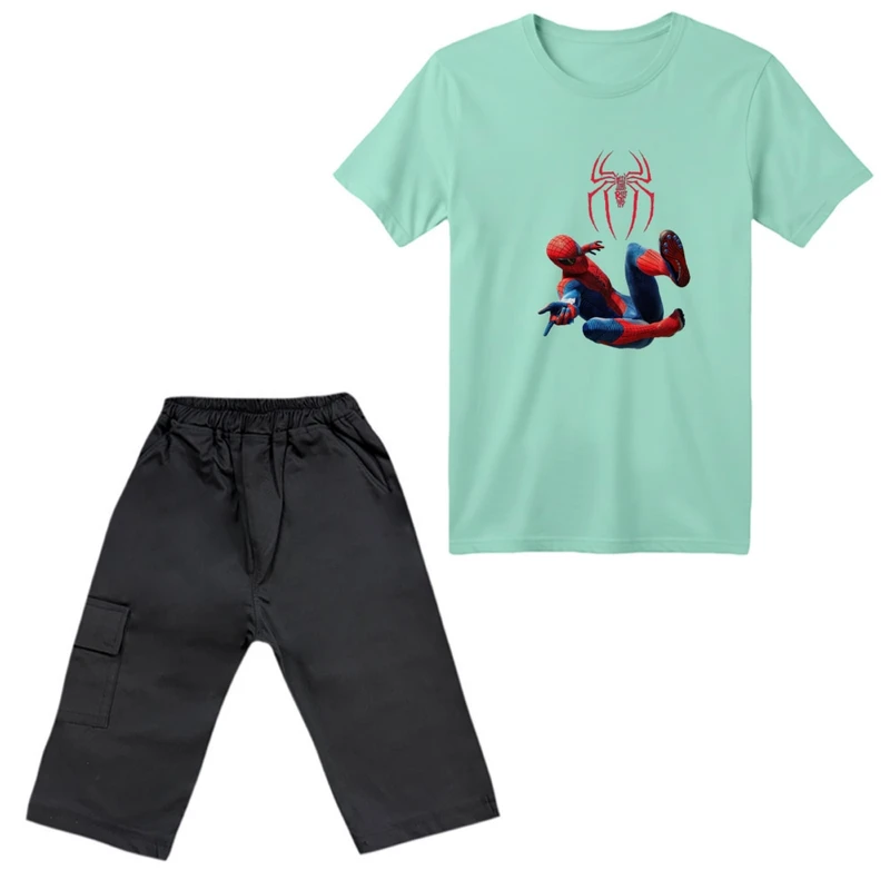 ست تی‌شرت آستین کوتاه و شلوارک پسرانه مدل مرد عنکبوتی کد ۲۱