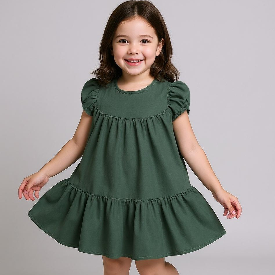 پیراهن آستین کوتاه دخترانه مدل پاپیون دار به همراه گیره مو