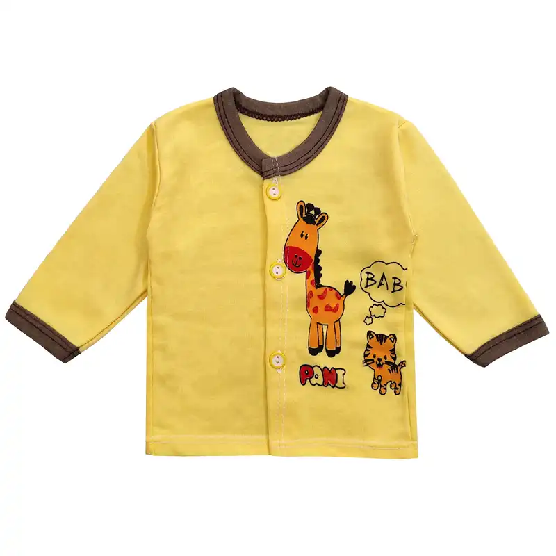 ست شومیز و شلوار نوزادی مدل زرافه و پیشی کد 3703 رنگ زرد