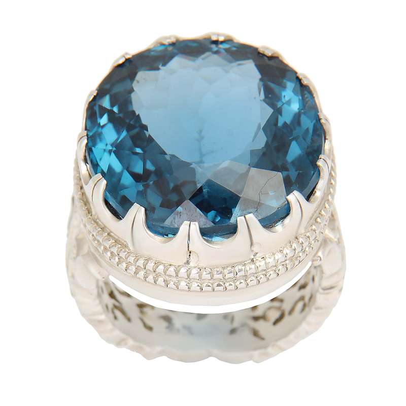 انگشتر نقره مردانه بازرگانی میلادی مدل سنگ توپاز رکاب دست ساز کد AM_2336