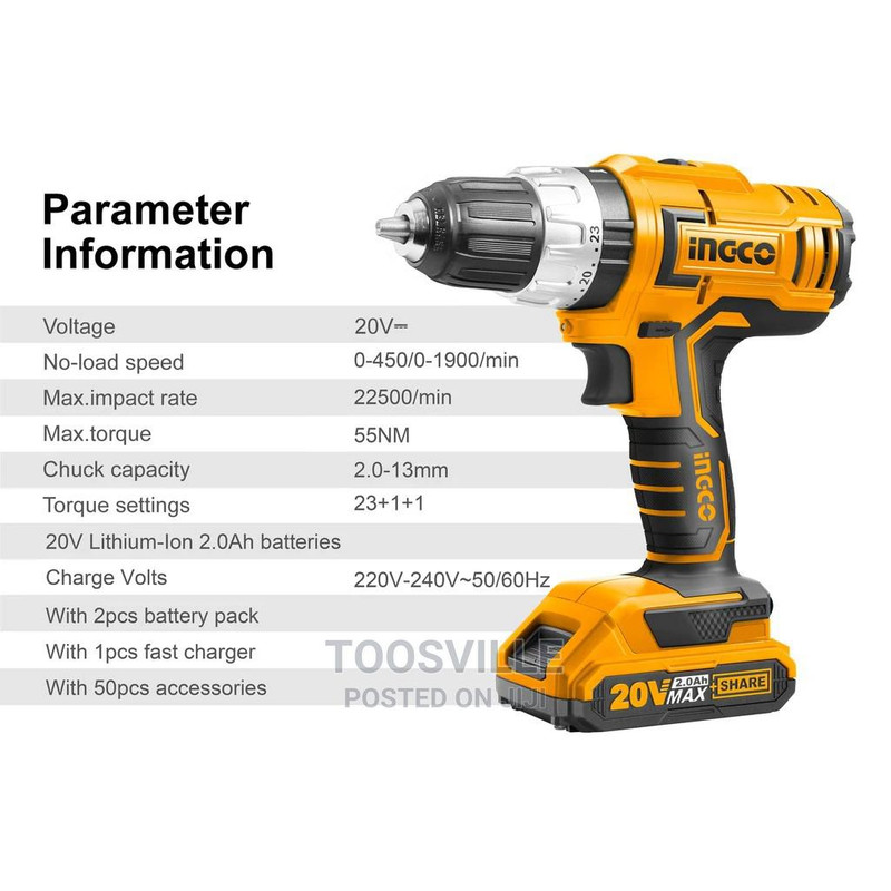 دریل پیچ گوشتی چکشی شارژی اینکو مدل  CIDLI-20031-20v