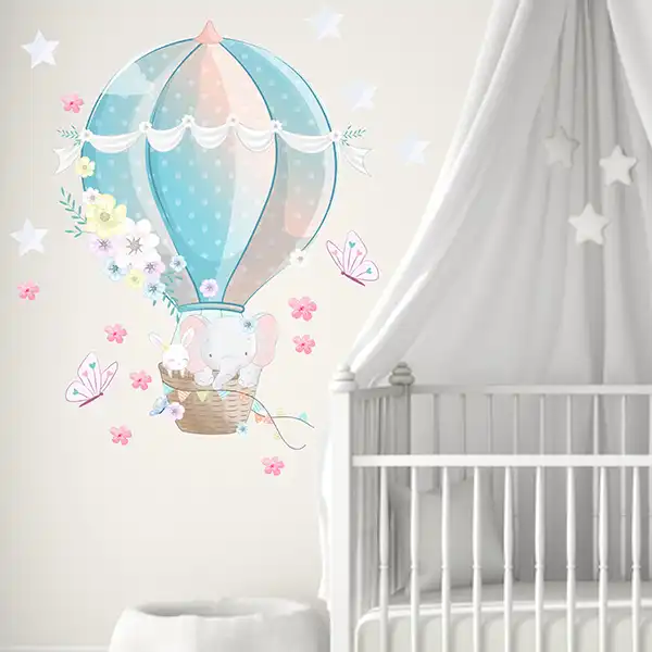 استیکر دیواری کودک راتیانا مدل بالن سواری دلفی و پنبه