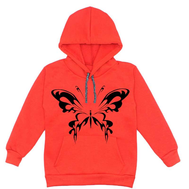 هودی دخترانه مدل  پروانه A52 رنگ قرمز