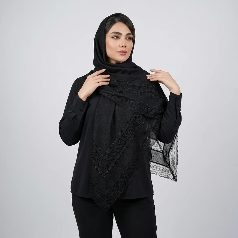 روسری نخ زنانه مدل مجلسی H112 با طول و عرض 120×120 سانتی‌متر