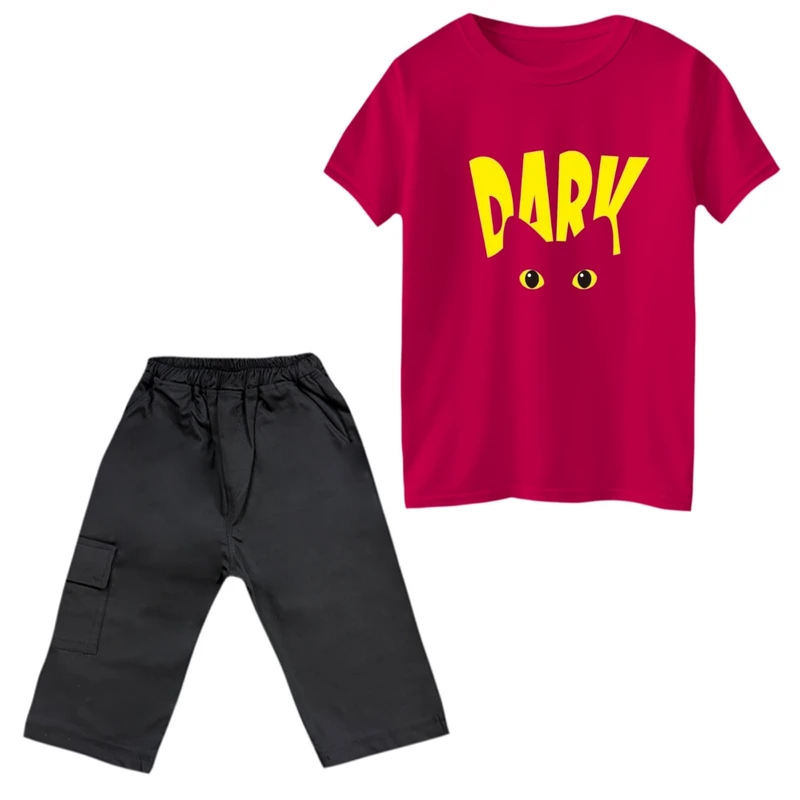 ست تی‌شرت و شلوارک پسرانه مدل گربه تاریک