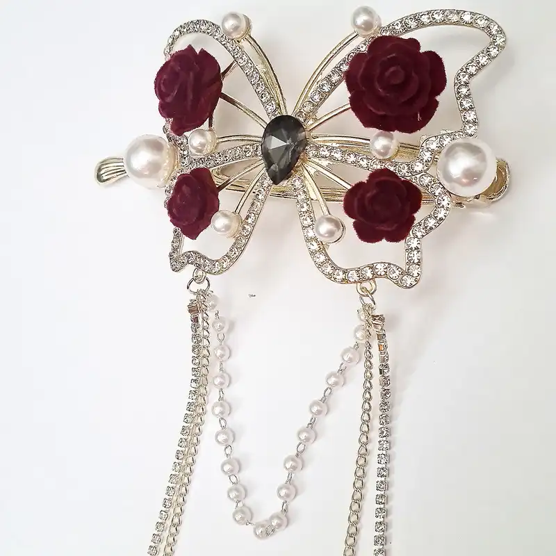 گیره مو زنانه مدل چفتی پروانه آویزدار رز کد brg 999