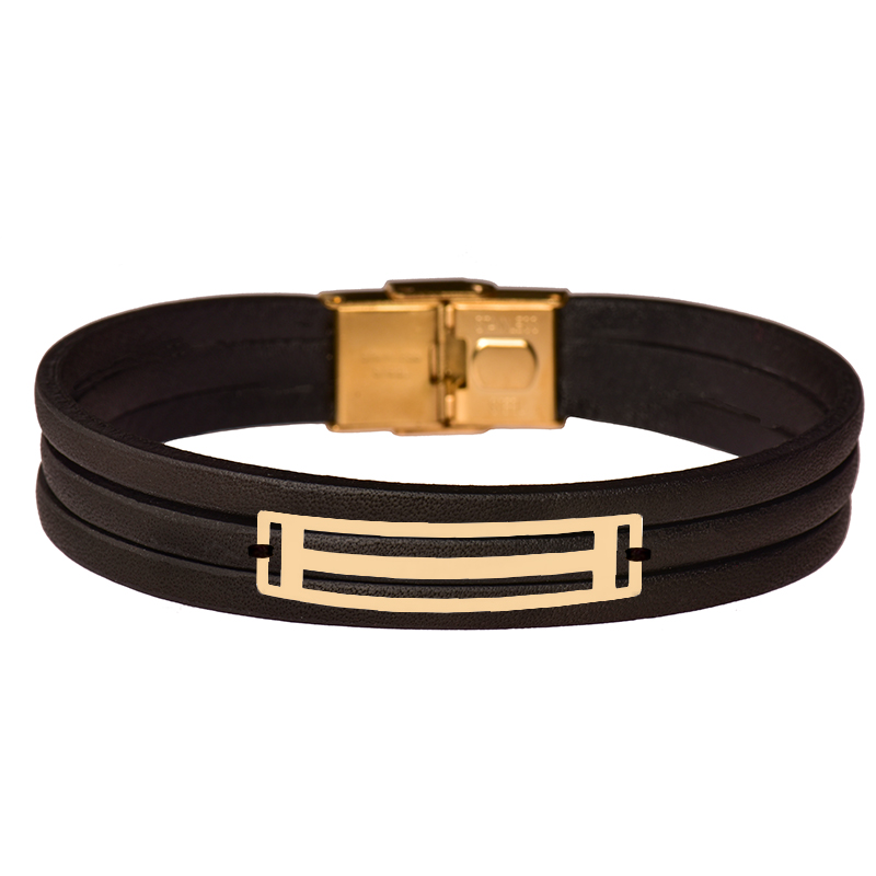 دستبند طلا 18 عیار مردانه کرابو طرح هندسی مدل Kr102248