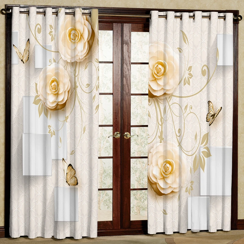 پرده مدل گل و پروانه مخمل پانچی کد 4801 سایز 140x200 سانتی متر