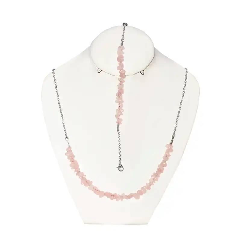 نیم ست زنانه مدل سنگ طبیعی رزکوارتز