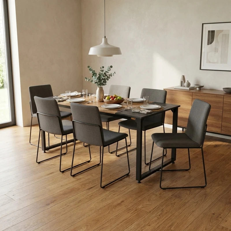میز ناهارخوری شش نفره دیزم مدل مونتاژی LNC_asm_150×90_Tri