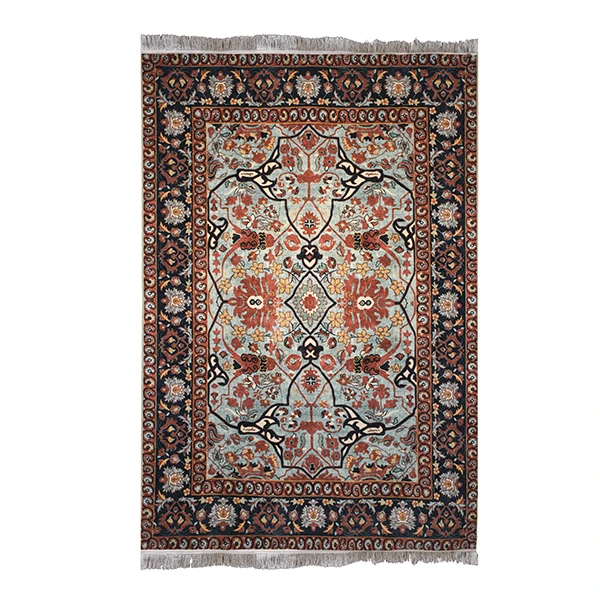 فرش ماشینی 1200 شانه فرش صرافیان زمینه آبی حاشیه سرمه ای مدل دوریس