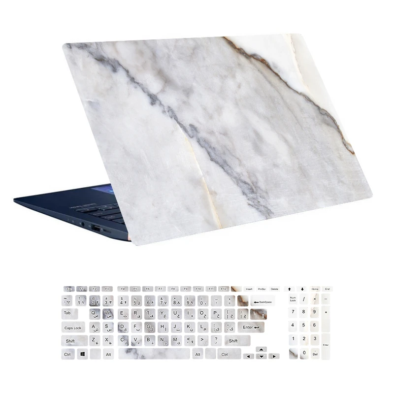 استیکر لپ تاپ توییجین و موییجین طرح Marble کد 36 مناسب برای لپ تاپ 15.6 اینچ به همراه برچسب حروف فارسی کیبورد 