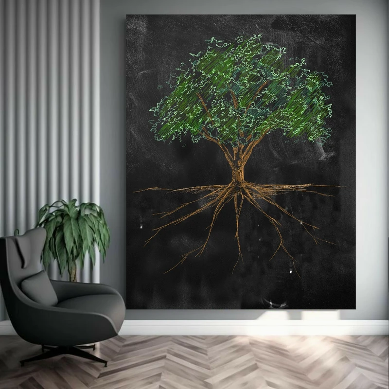 تابلو بوم طرح مخمل نقاشی ساده مدل درخت و ریشه کد FP105231