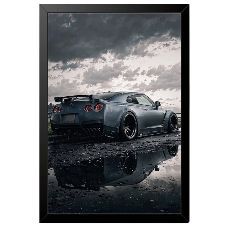 تابلو بکلیت طرح ماشین و خودرو نیسان جی تی ار NISSAN GTR R35 مدل B-po2086 فریم مشکی