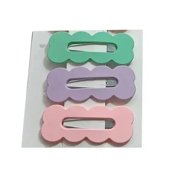 گیره مو زنانه مدل تق تقی روکش شمعی طرح بیسکویت بسته 3 عددی