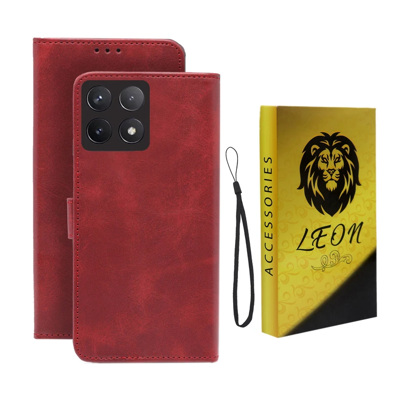 کیف کلاسوری لئون مدل Scusa Oro مناسب برای گوشی موبایل شیائومی Poco F6 Pro همراه بند آویز