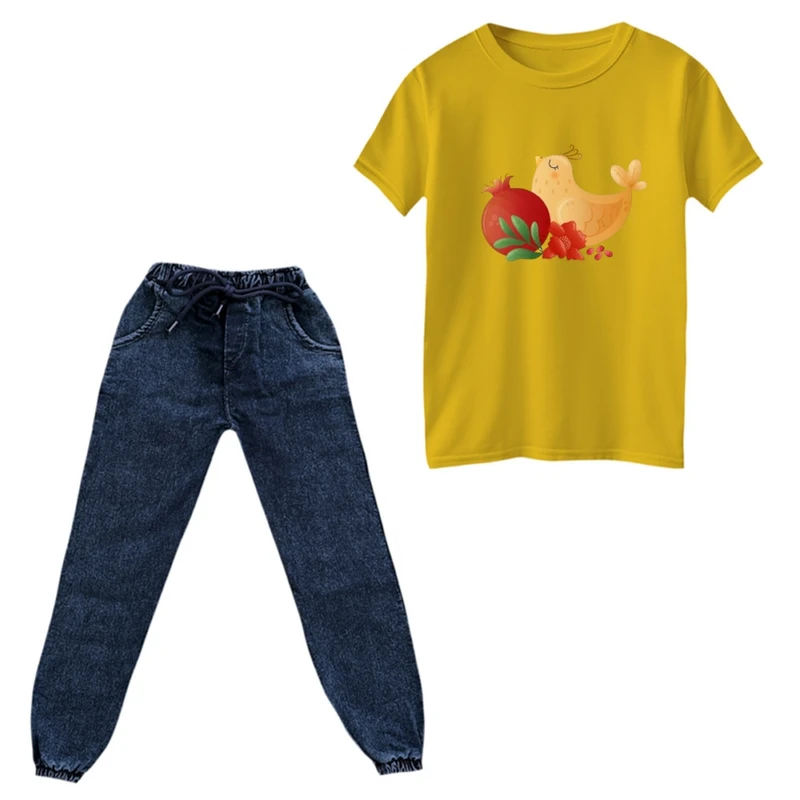 ست تی‌شرت و شلوار دخترانه مدل انار یلدایی کد 7