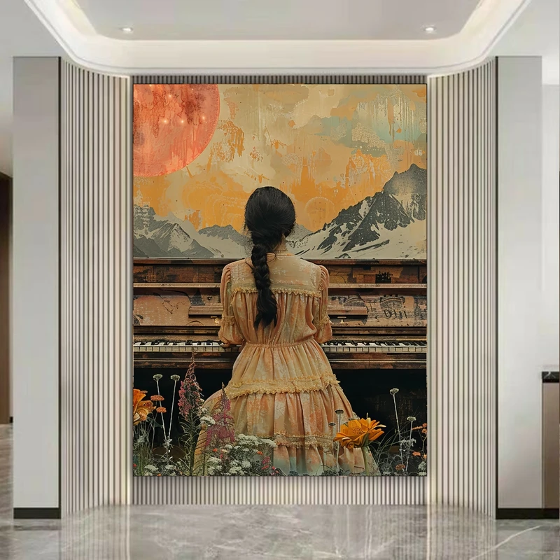 پوستر دیواری طرح دختر و پیانو کد GR1071