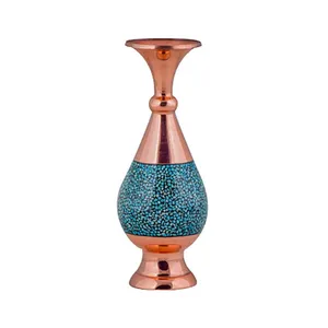 گلدان فیروزه‌کوبی مسی آقاجانی کد 012
