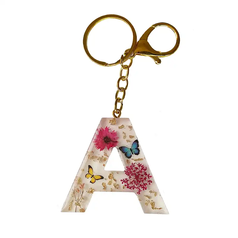 جاکلیدی رزینی طرح گل و پروانه مدل حرف A