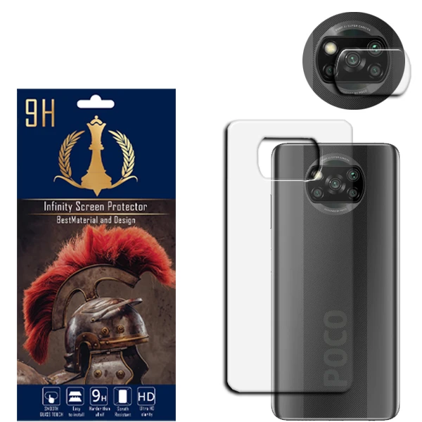 محافظ لنز دوربین اینفینیتی مدل po3 مناسب برای گوشی موبایل شیائومی POCO X3 / POCO X3 PRO به همراه محافظ پشت گوشی