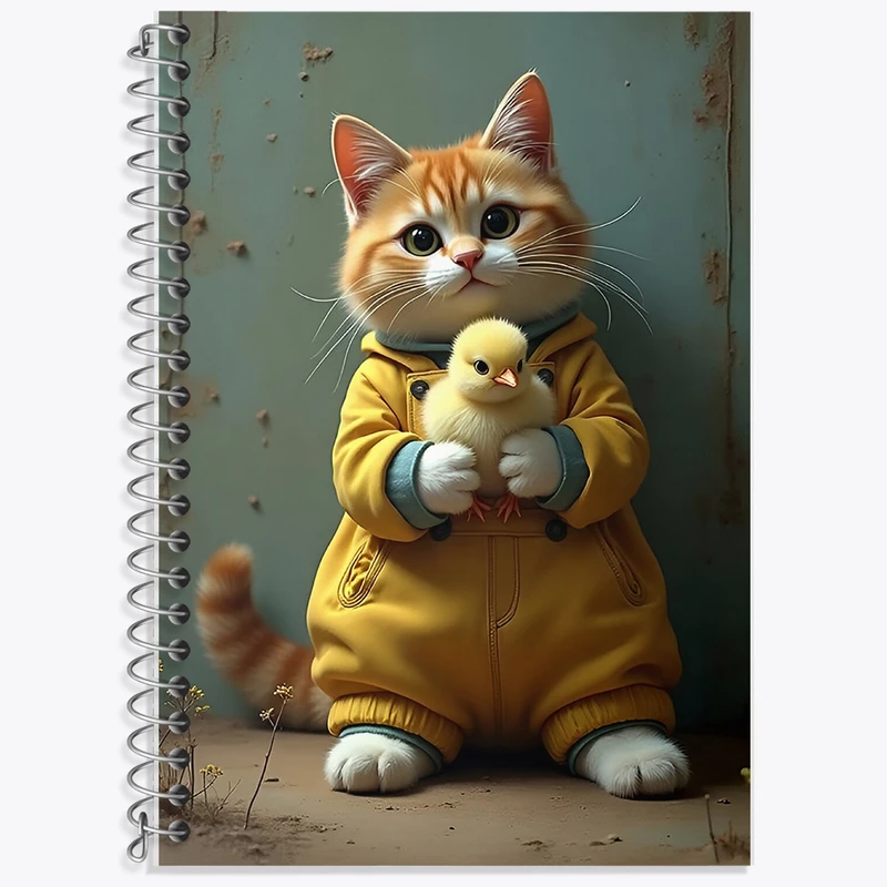 دفتر زبان 50 برگ خندالو مدل سه خط طرح گربه و جوجه بامزه کد F5401