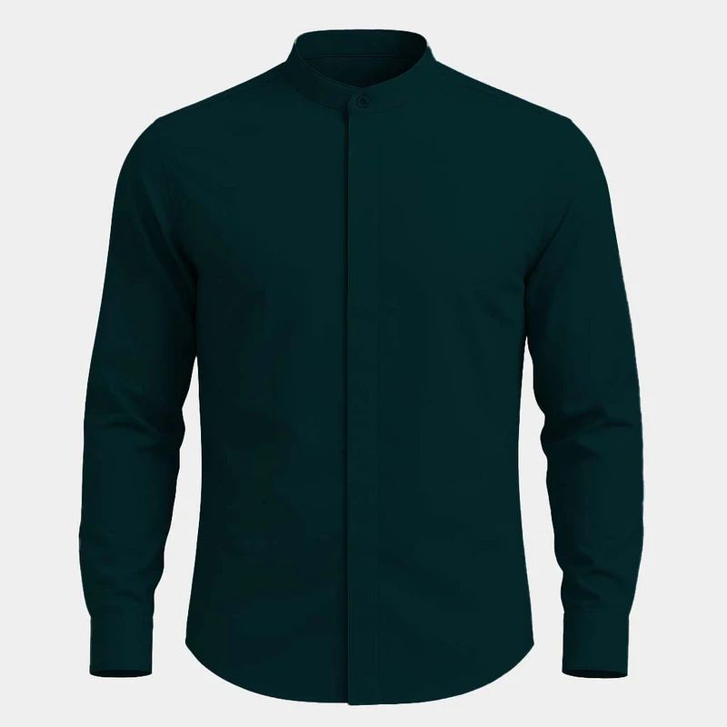 پیراهن آستین بلند یقه ایستاده مردانه مدل قاپک مخفی سهند کد KAZ