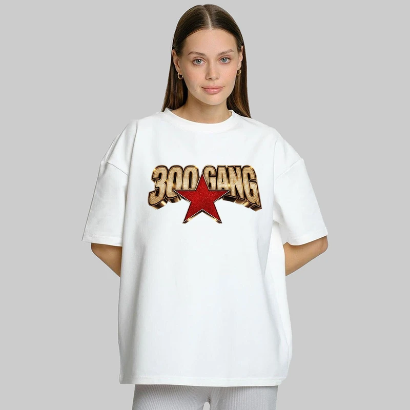 تیشرت باکسی زنانه پنبه طرح 300GANG