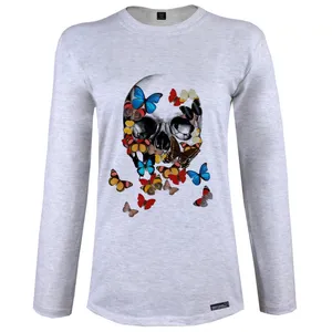 تی شرت آستین بلند زنانه 27 مدل Butterfly Skull کد MH613