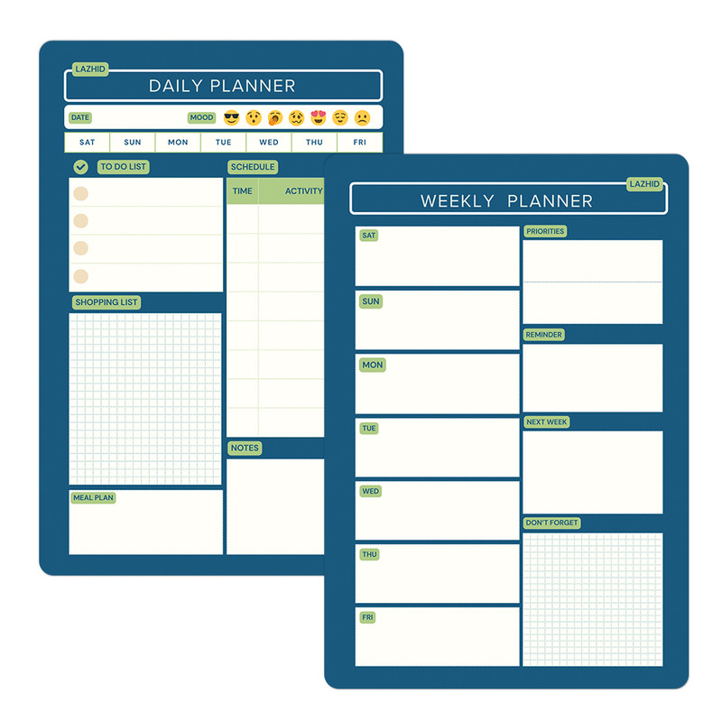 تخته وایت برد لاژید مدل آهنربایی طرح پلنر روزانه و هفتگی سایز 20X30 سانتیمتر مجموعه 2 عددی