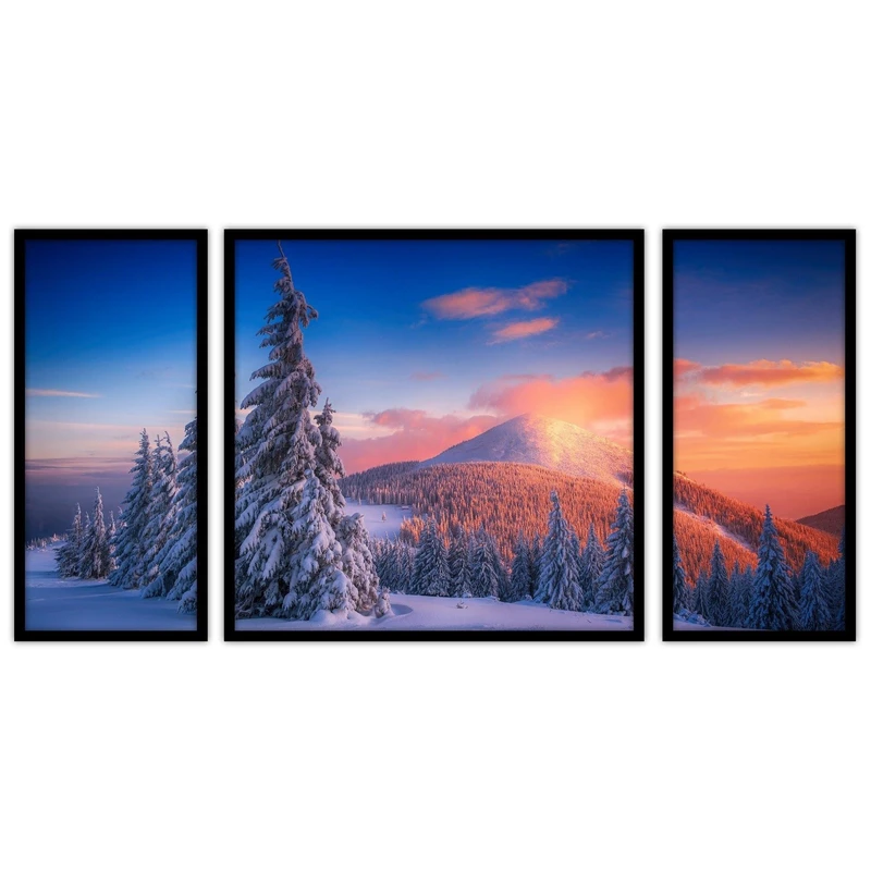 تابلو بکلیت طرح منظره کوهستان  کوه و برف مدل B-bu3415 مجموعه 3 عددی