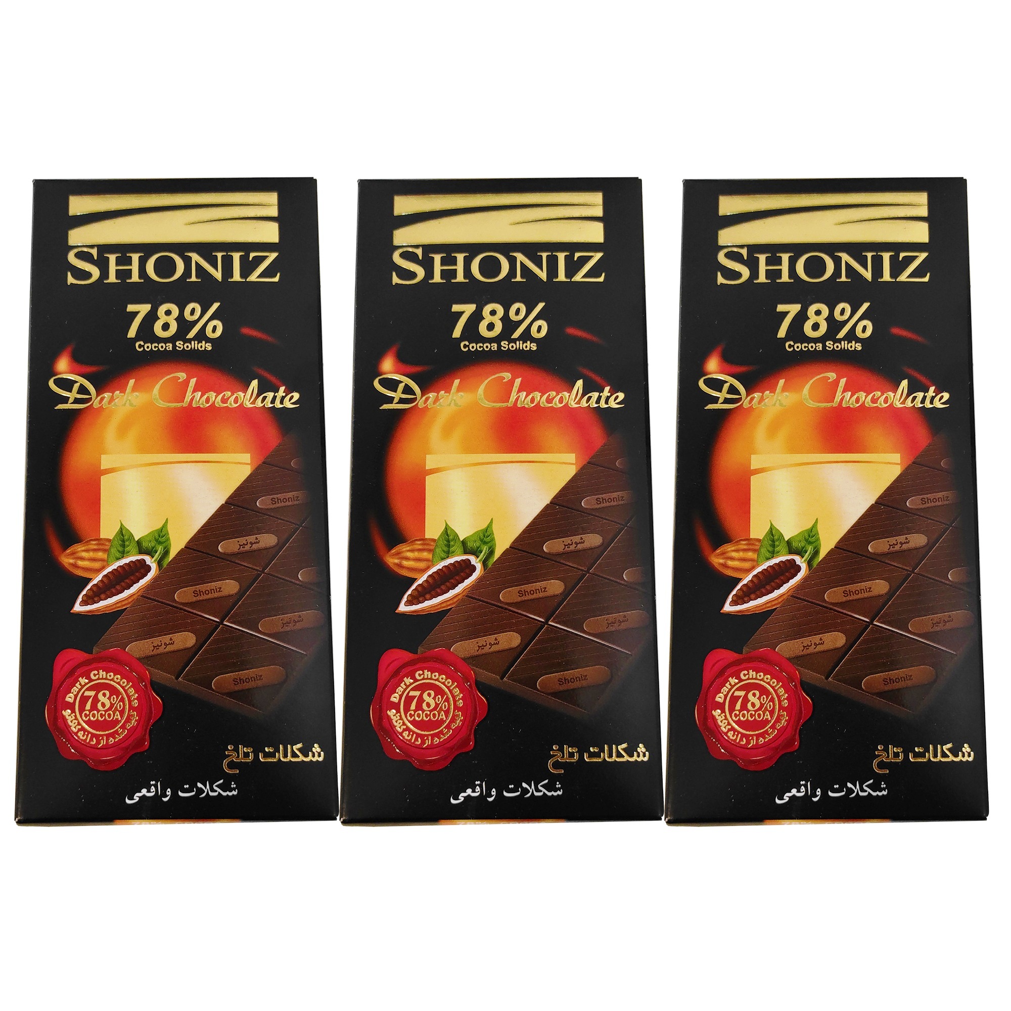 قیمت و خرید شکلات تلخ 78% شونیز - 100 گرم بسته 3 عددی