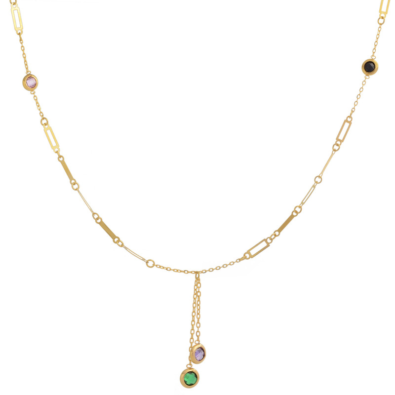 گردنبند طلا 18 عیار زنانه با زنجیر حلقه‌ای (فلامینگو) طلای مستجابی مدل مارکو فیروزه کد 1433