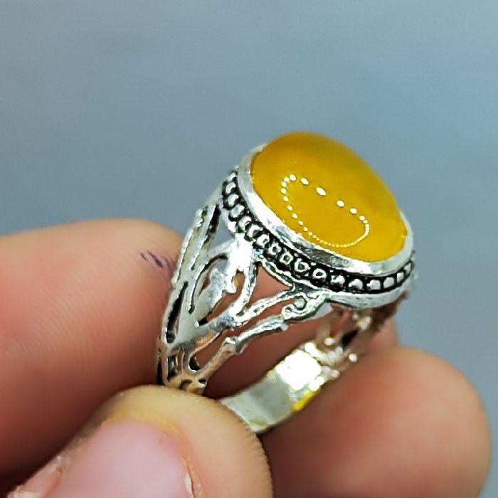 انگشتر نقره مردانه مدل سنگ شرف الشمس رکاب مشبک اسپرت کد 300 -  - 4