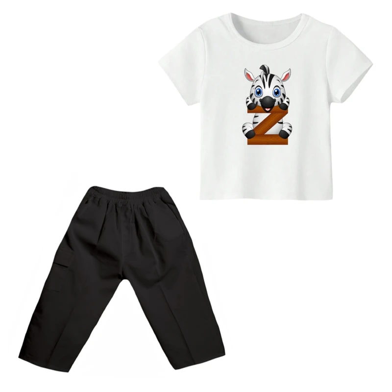 ست تی شرت و شلوارک پسرانه مدل گورخر کد ۸