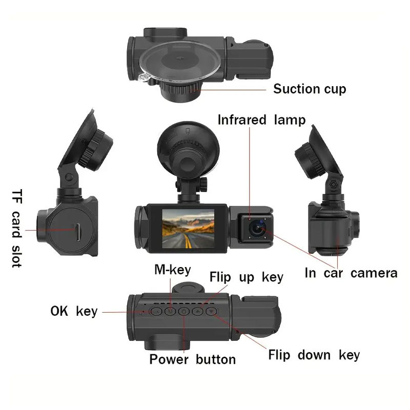 دوربین ثبت وقایع خودرو مدل 3 لنز ActionCam-F81-WiFi