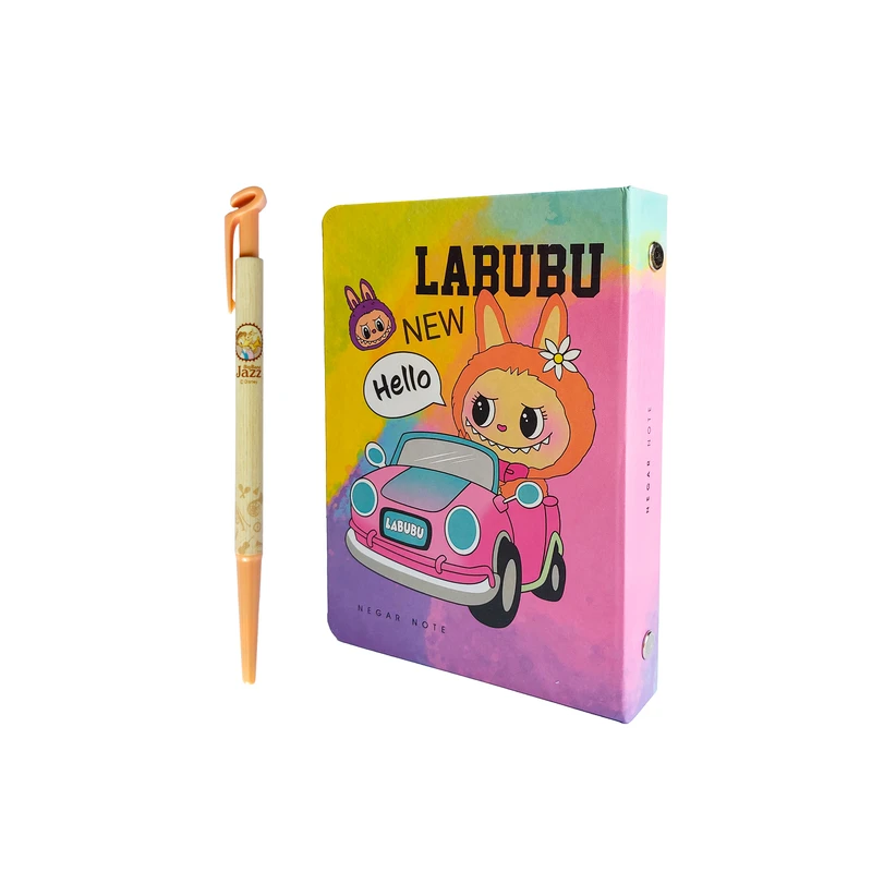 دفترچه کلاسوری 100 برگ نگار مدل فانتزی طرح لبوبو به همراه خودکار