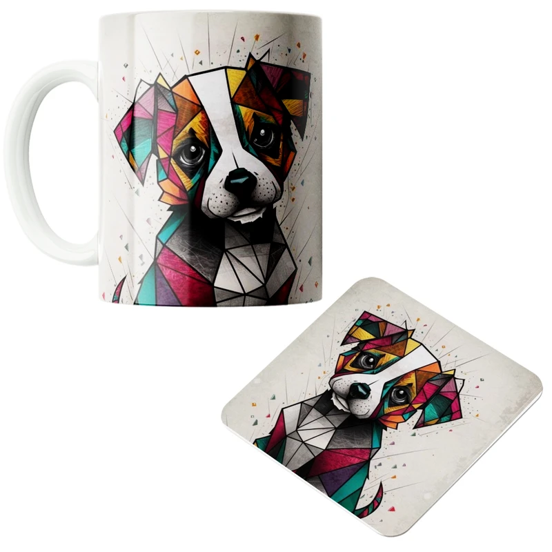 ماگ پاد افرین مدل نقاشی سگ کد 90 به همراه زیر لیوانی