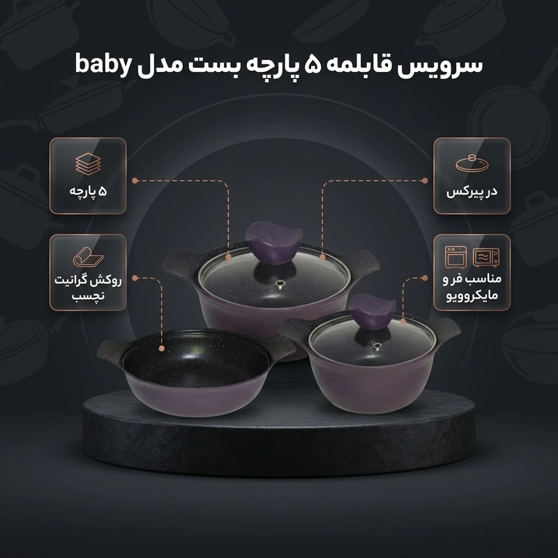 عکس شماره 2 : سرویس قابلمه 5 پارچه بست مدل baby